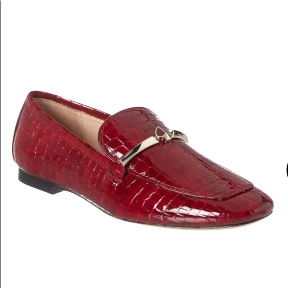 Kate Spade Red Lana Croc Embossed Loafers Patent Leather Logo Hardware Flats - Picture 1 of 1